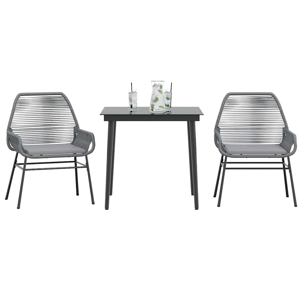 vidaXL 3-delige Tuinset met kussens poly rattan glas zwart