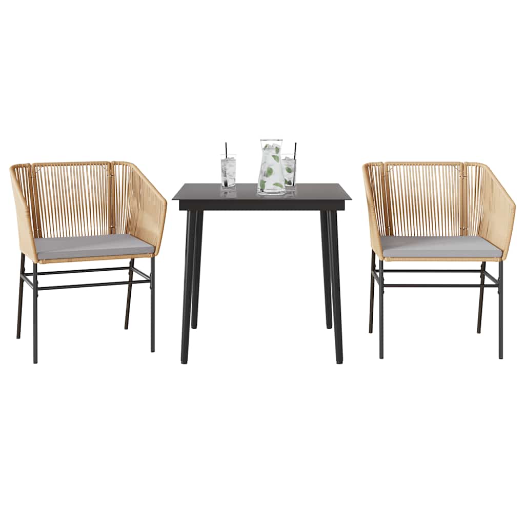 vidaXL 3-delige Tuinset met kussens poly rattan glas zwart