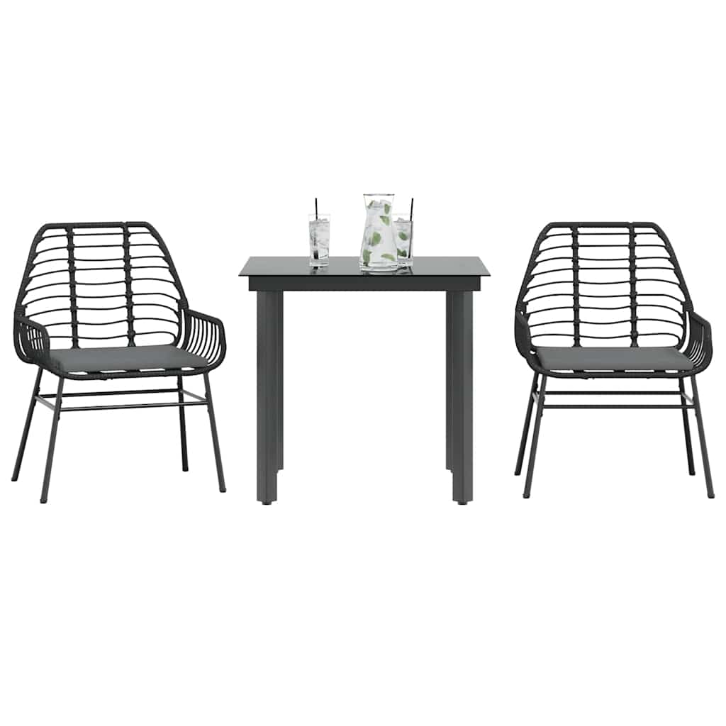 vidaXL 3-delige Tuinset poly rattan glas zwart