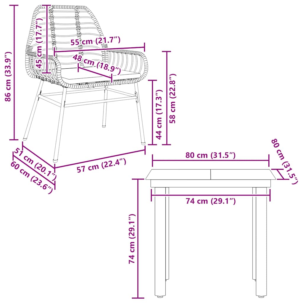 vidaXL 3-delige Tuinset poly rattan glas zwart