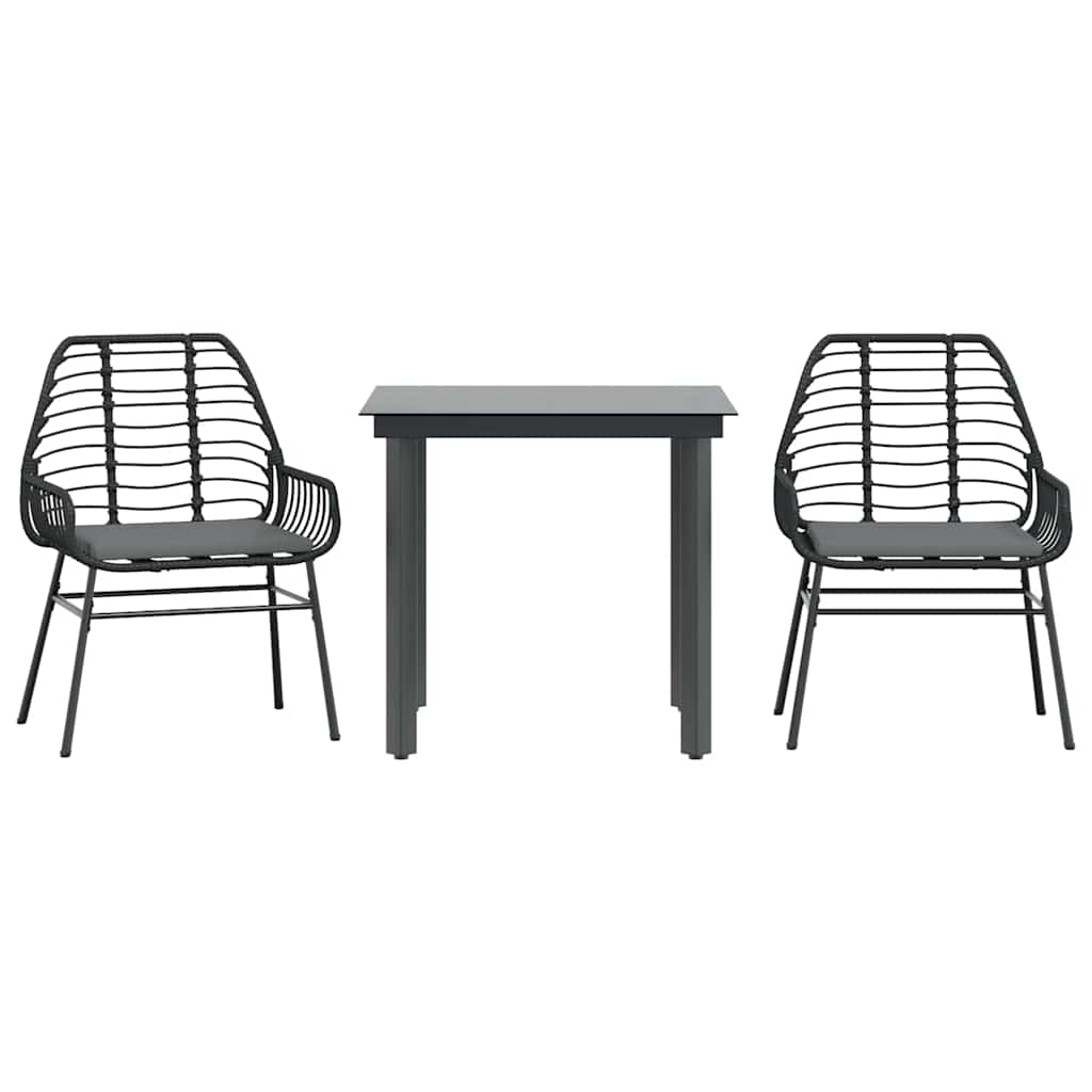 vidaXL 3-delige Tuinset poly rattan glas zwart