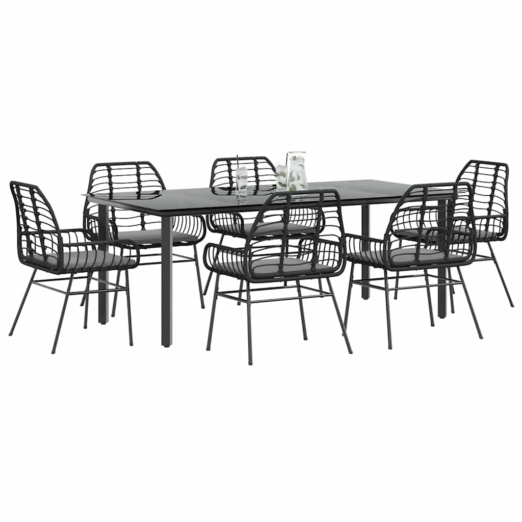 vidaXL 3-delige Tuinset poly rattan glas zwart