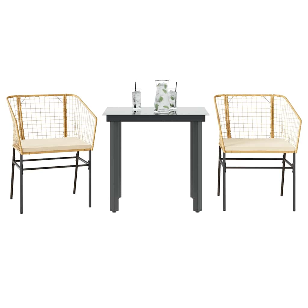 vidaXL 3-delige Tuinset poly rattan glas zwart