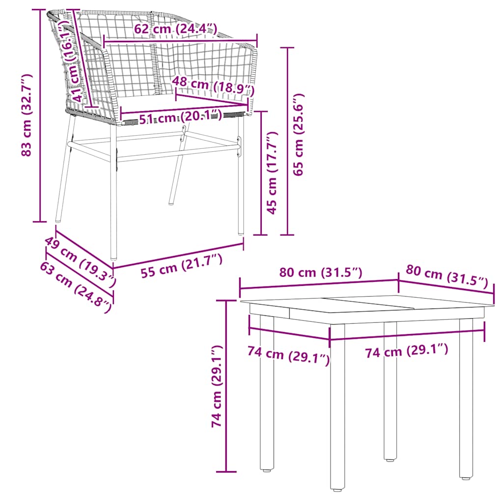 vidaXL 3-delige Tuinset poly rattan glas zwart