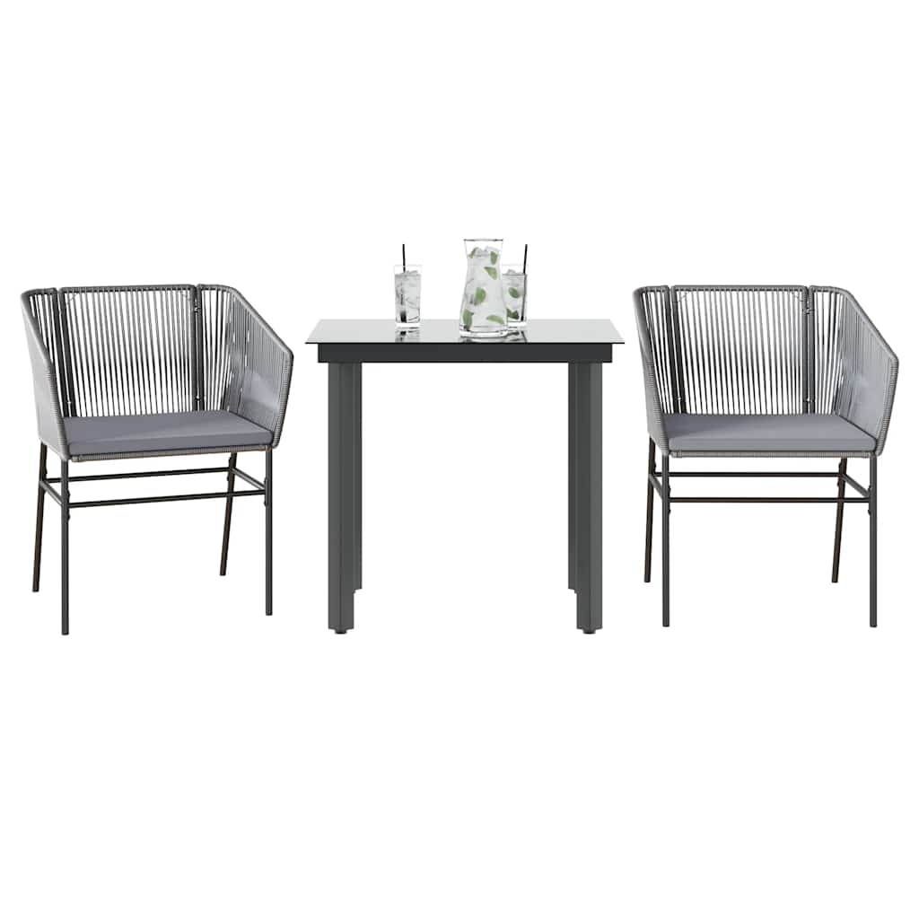 vidaXL 3-delige Tuinset met kussens poly rattan glas zwart