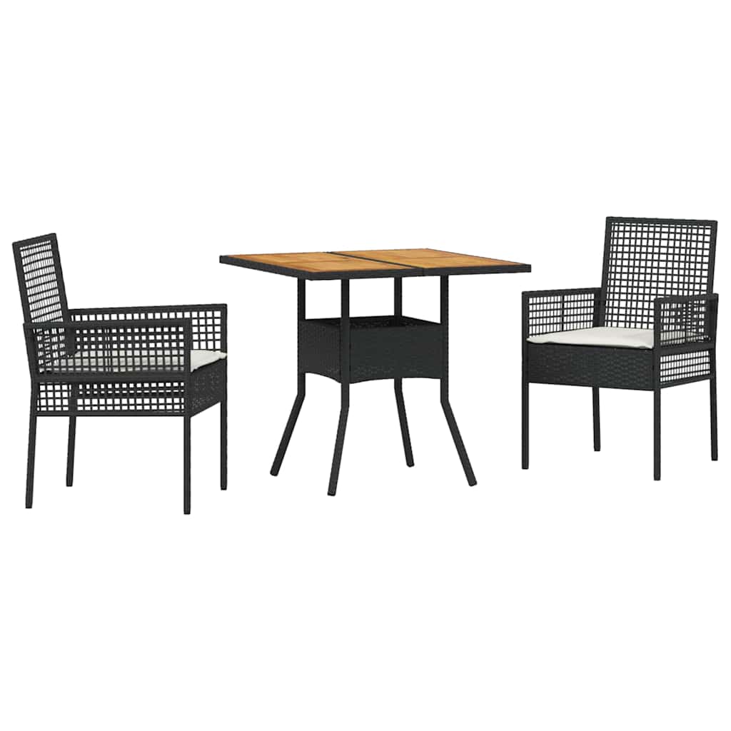 vidaXL Garden Dining Set 3 pcs Black poly rattan