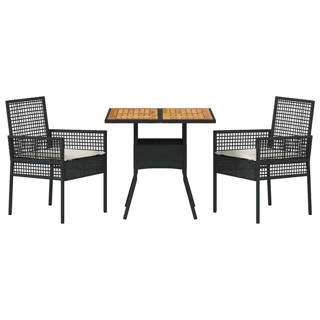 vidaXL Garden Dining Set 3 pcs Black poly rattan