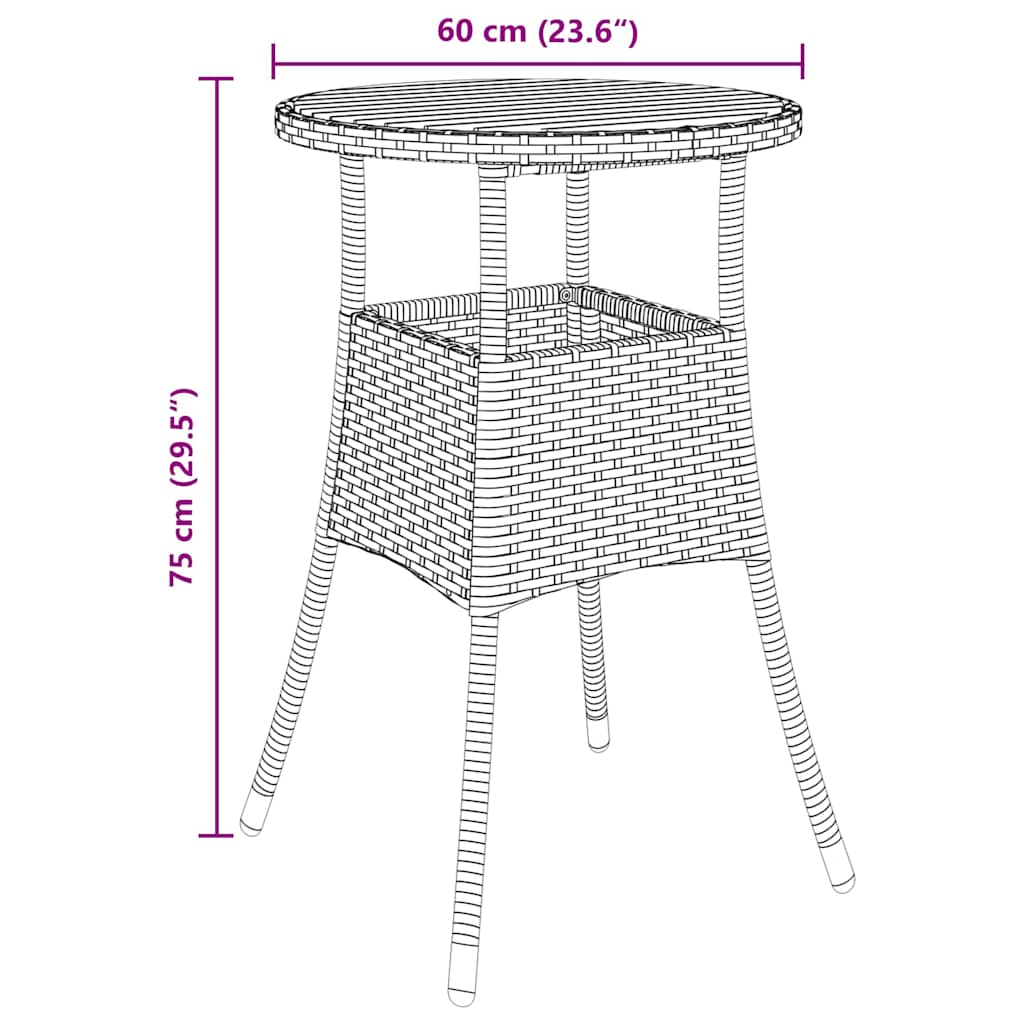 vidaXL Garden Dining Set 3 pcs Black poly rattan