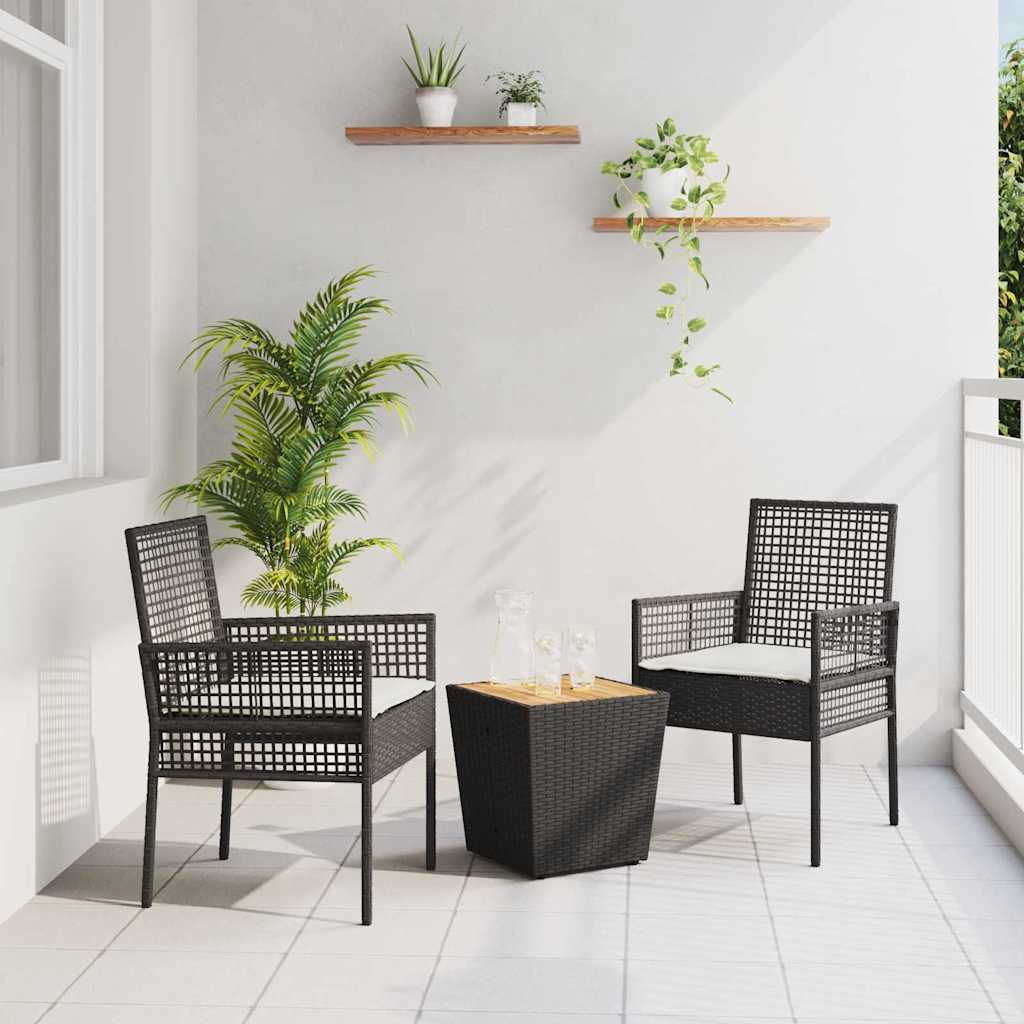 vidaXL Tuin Bistro Set 3 pcs Zwart poly rattan