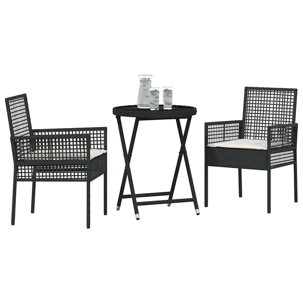 vidaXL Tuin Bistro Set 3 pcs Zwart poly rattan