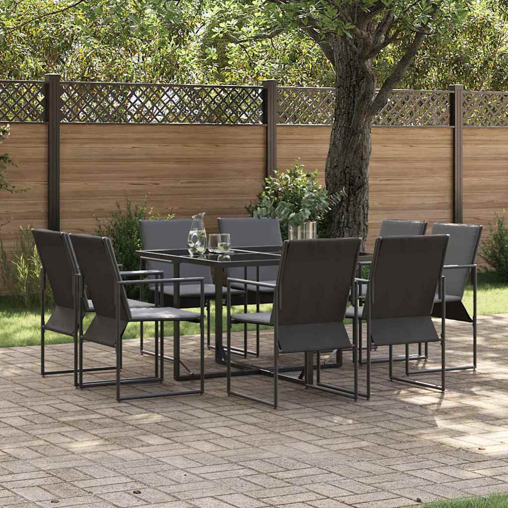 vidaXL Tuin Eettafel Set 9 pcs Zwart Staal