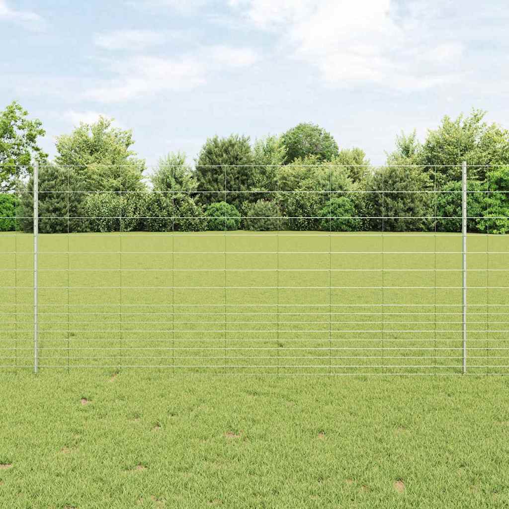 vidaXL Fence with Post Silver-coloured
