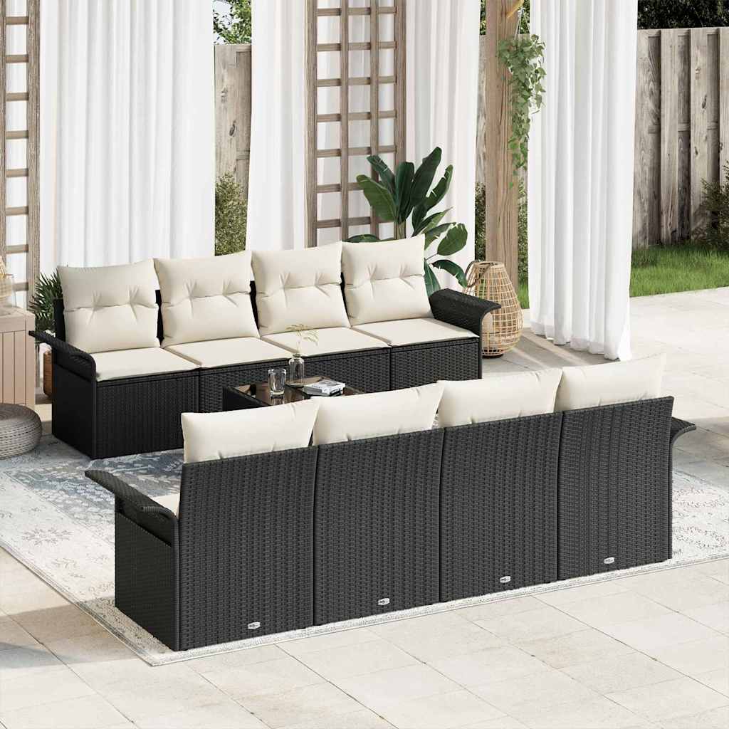 vidaXL Garden Sofa Set 9 pcs Black Poly Rattan