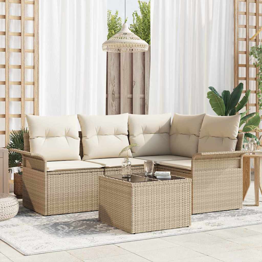 vidaXL Tuinbank Set met kussen 4 pcs Zwart poly rattan