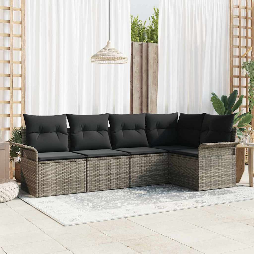 vidaXL Tuinbank Set met kussen 5 pcs Zwart poly rattan