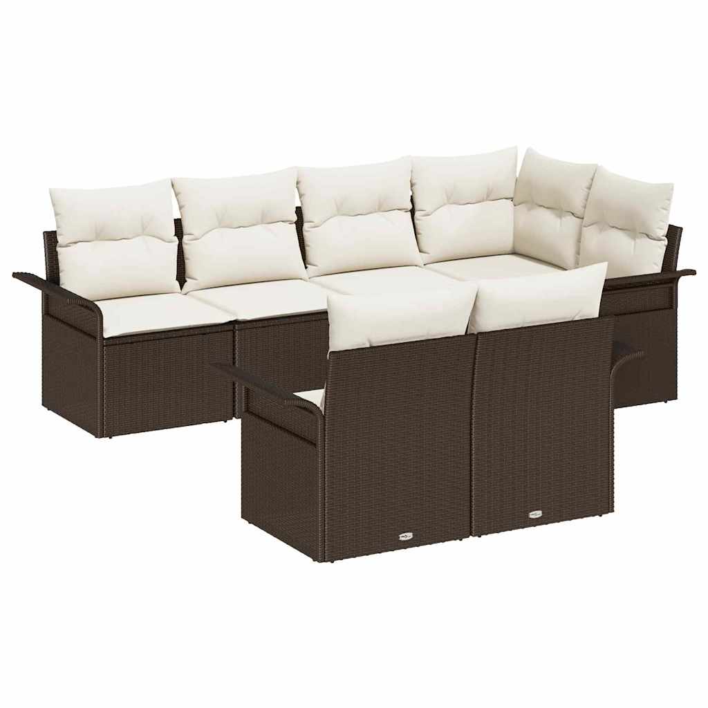 vidaXL Tuinbank Set met kussen 7 pcs Zwart poly rattan