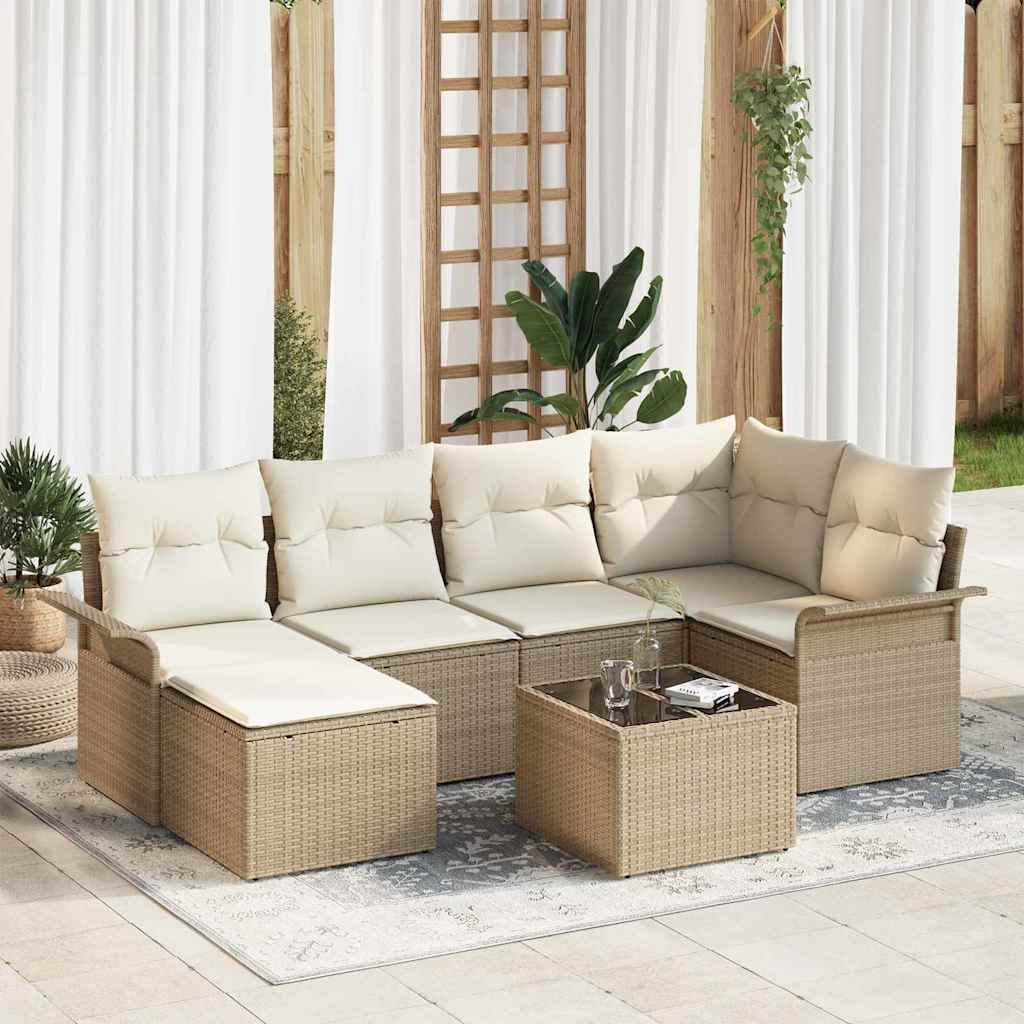 vidaXL Tuinbank Set met kussen 6 pcs Zwart poly rattan