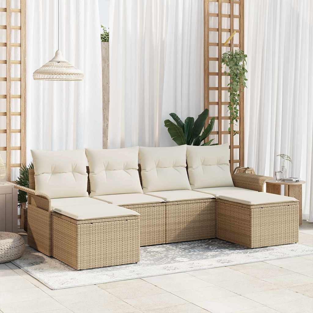 vidaXL Tuinbank Set met kussen 6 pcs Zwart poly rattan