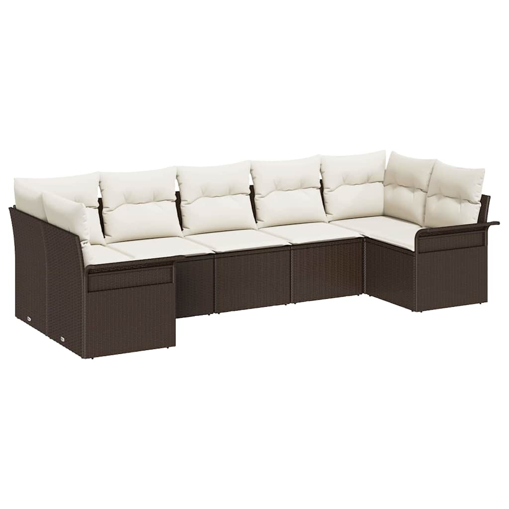 vidaXL Tuinbank Set met kussen 7 pcs Zwart poly rattan