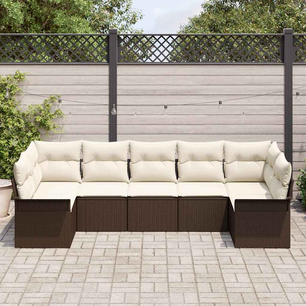 vidaXL Tuinbank Set met kussen 7 pcs Zwart poly rattan