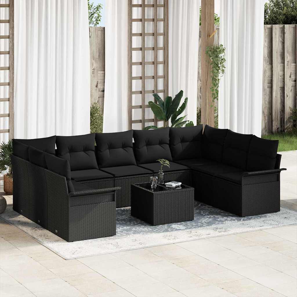 vidaXL Tuinbank Set met kussen Zwart poly rattan