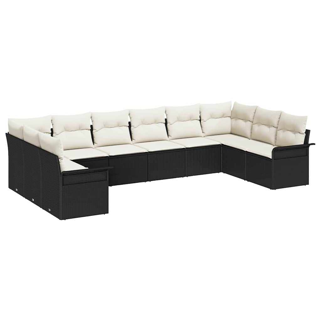 vidaXL Tuinbank Set met kussen 10 pcs Zwart poly rattan