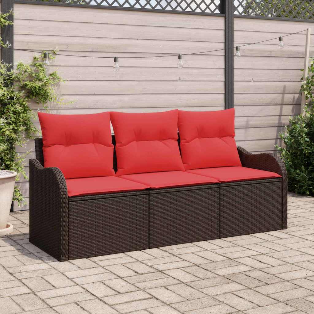 vidaXL Tuinbank Set met kussen 3 pcs Bruin Poly rattan