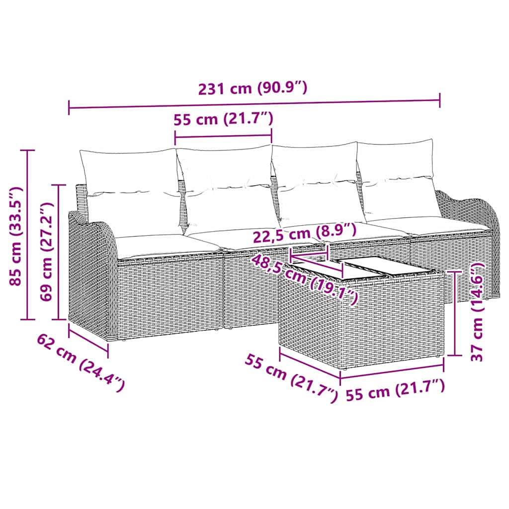 vidaXL Garden Bench Set Black poly rattan