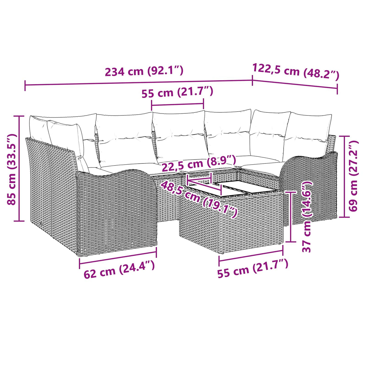 vidaXL Garden Bench Set Brown 55 x 55 x 37 cm poly rattan