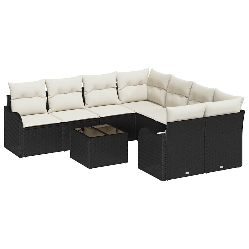 vidaXL Tuinbank Set met kussen met opslag 9 pcs Zwart poly rattan