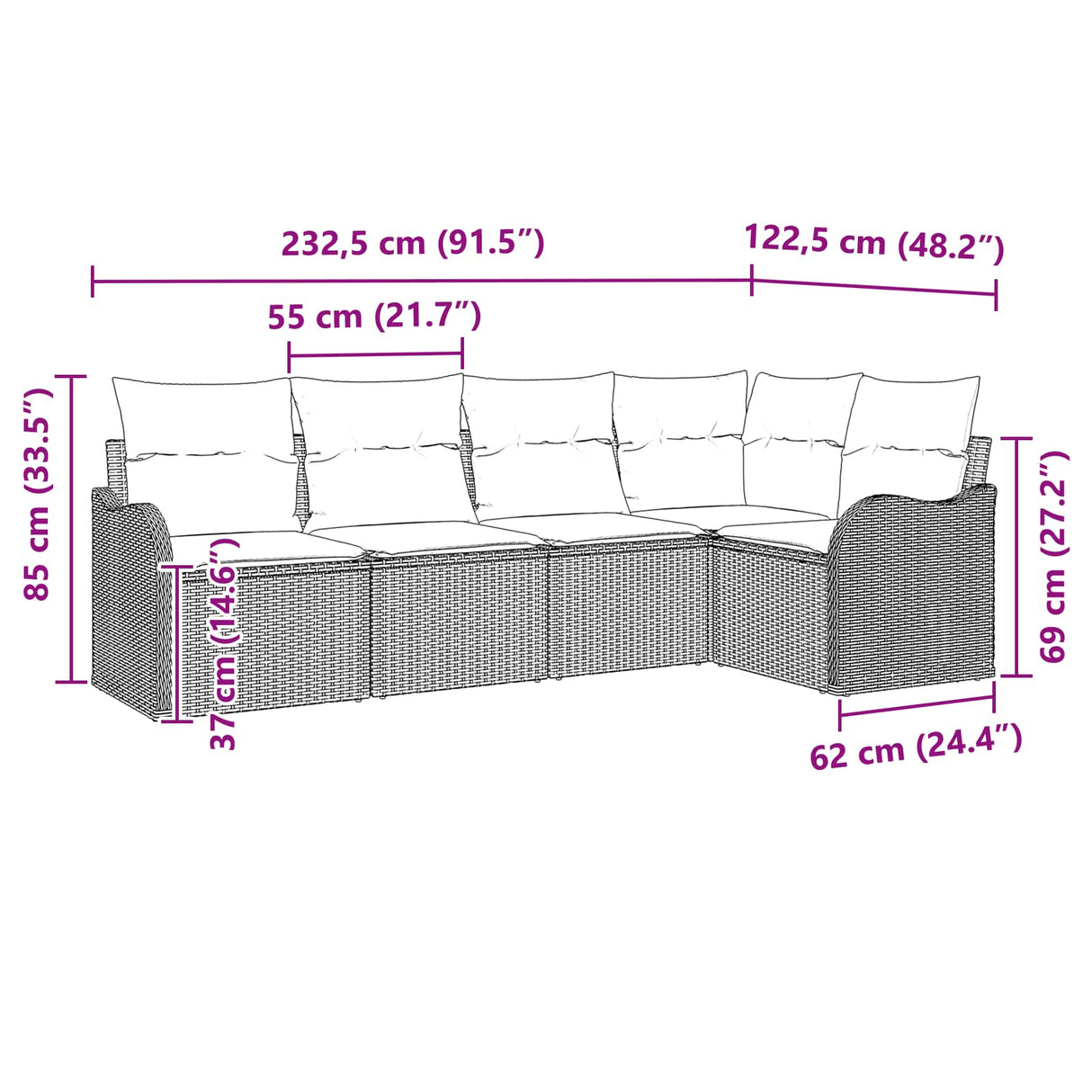 vidaXL Tuinbank Set 5 pcs Bruin poly rattan