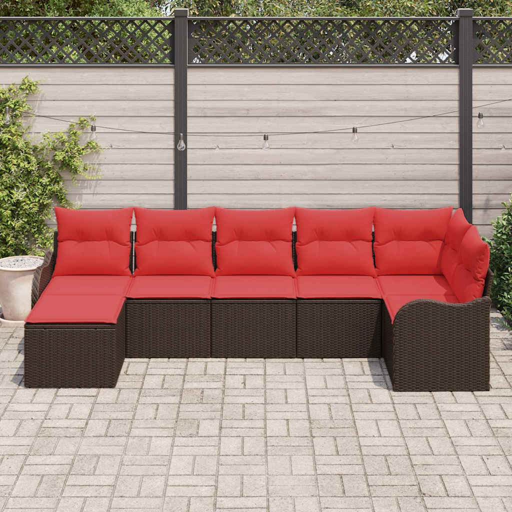 vidaXL Tuinbank Set met kussen 7 pcs Bruin Poly rattan