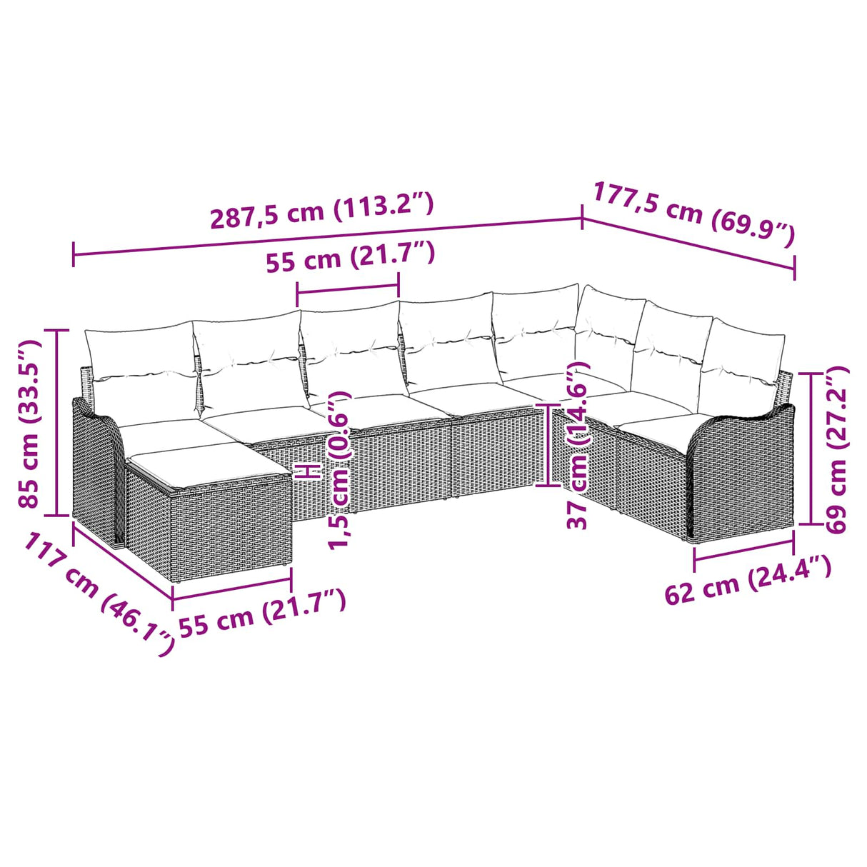 vidaXL Garden Bench Set Brown Poly Rattan
