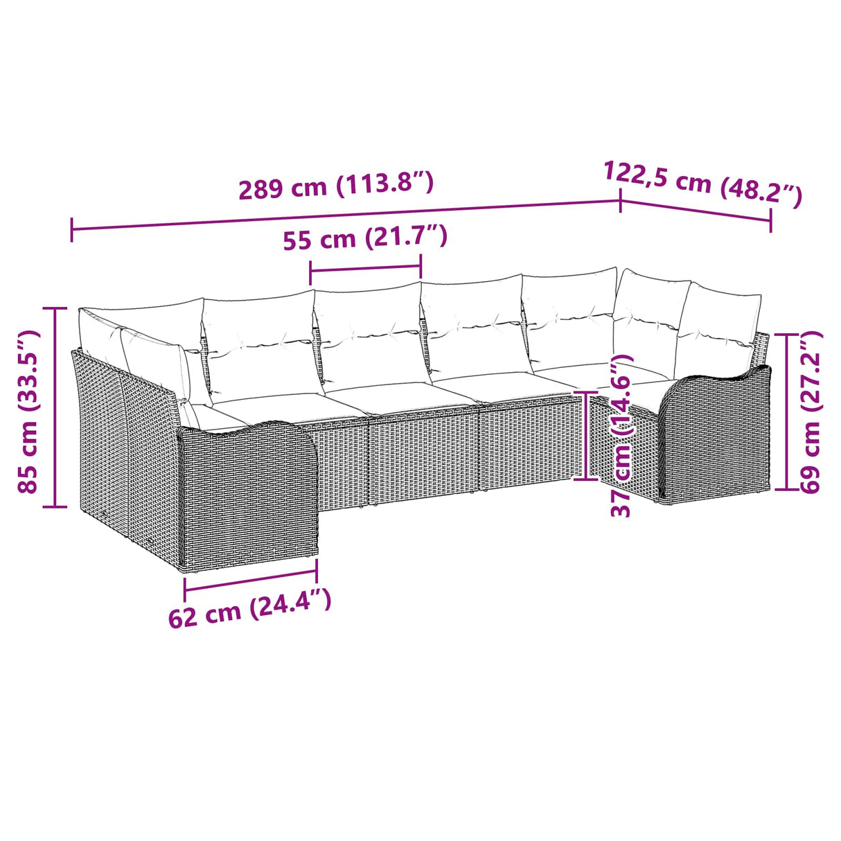 vidaXL Garden Bench Set Brown poly rattan