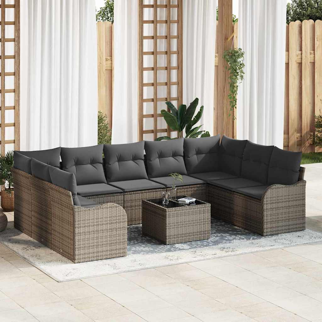 vidaXL Tuinbank Set 9 pcs Zwart poly rattan