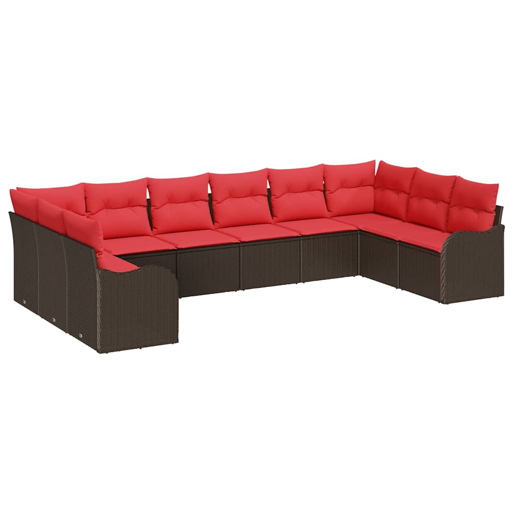 vidaXL Bankstel met kussen 10 pcs Bruin Polyester