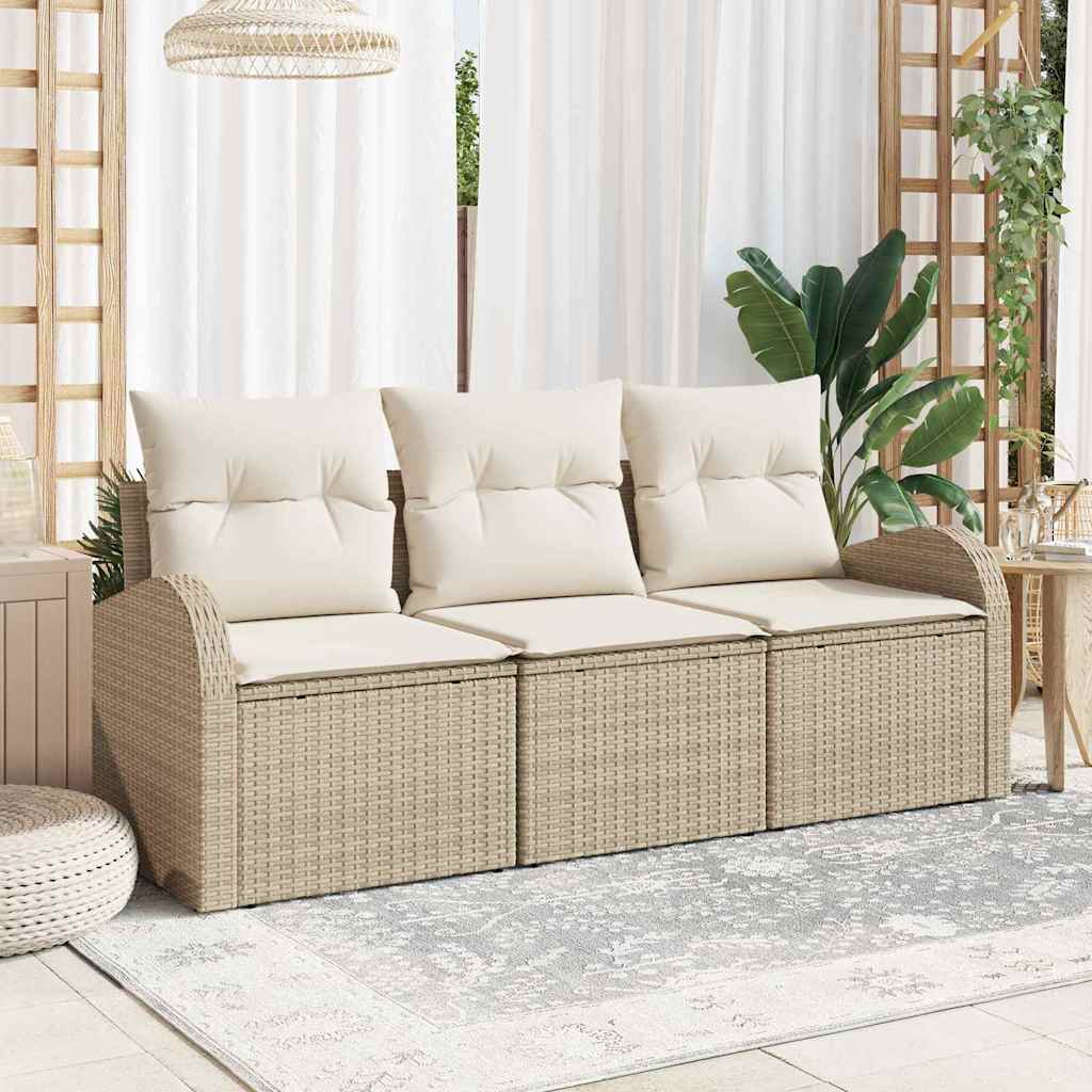 vidaXL Garden Bench Set with Cushion 3 pcs Black Poly Rattan