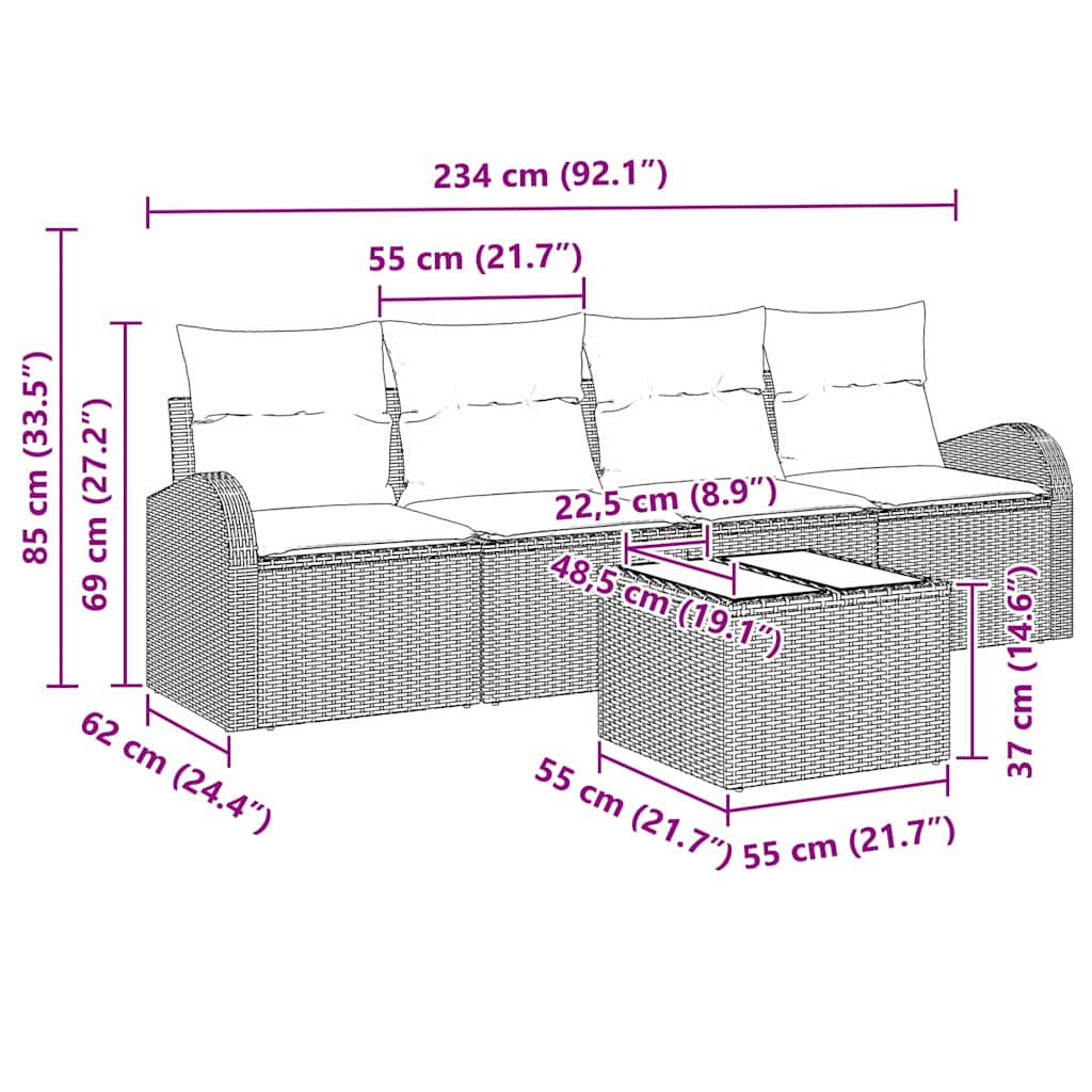 vidaXL Tuinbank Set Zwart 55 x 55 x 37 cm poly rattan
