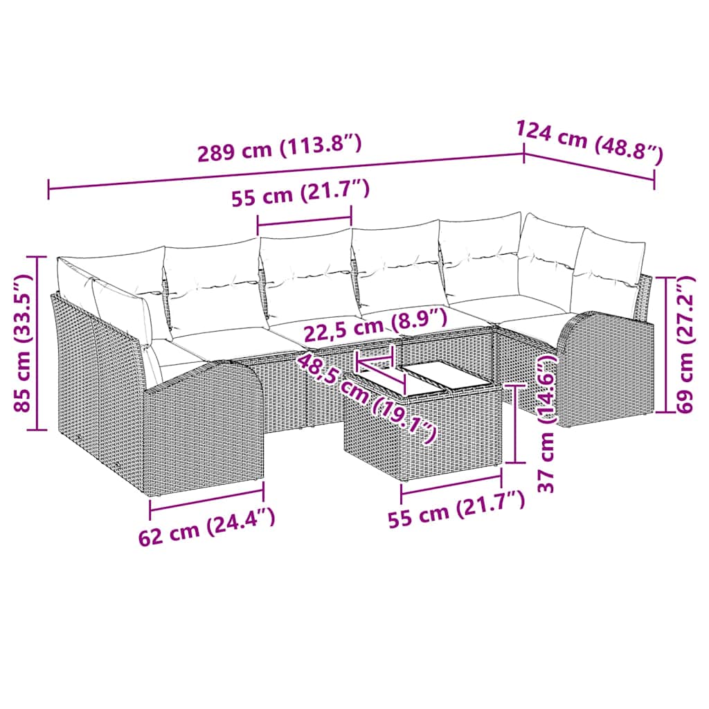 vidaXL Tuinbank Set Zwart 55 x 55 x 37 cm poly rattan