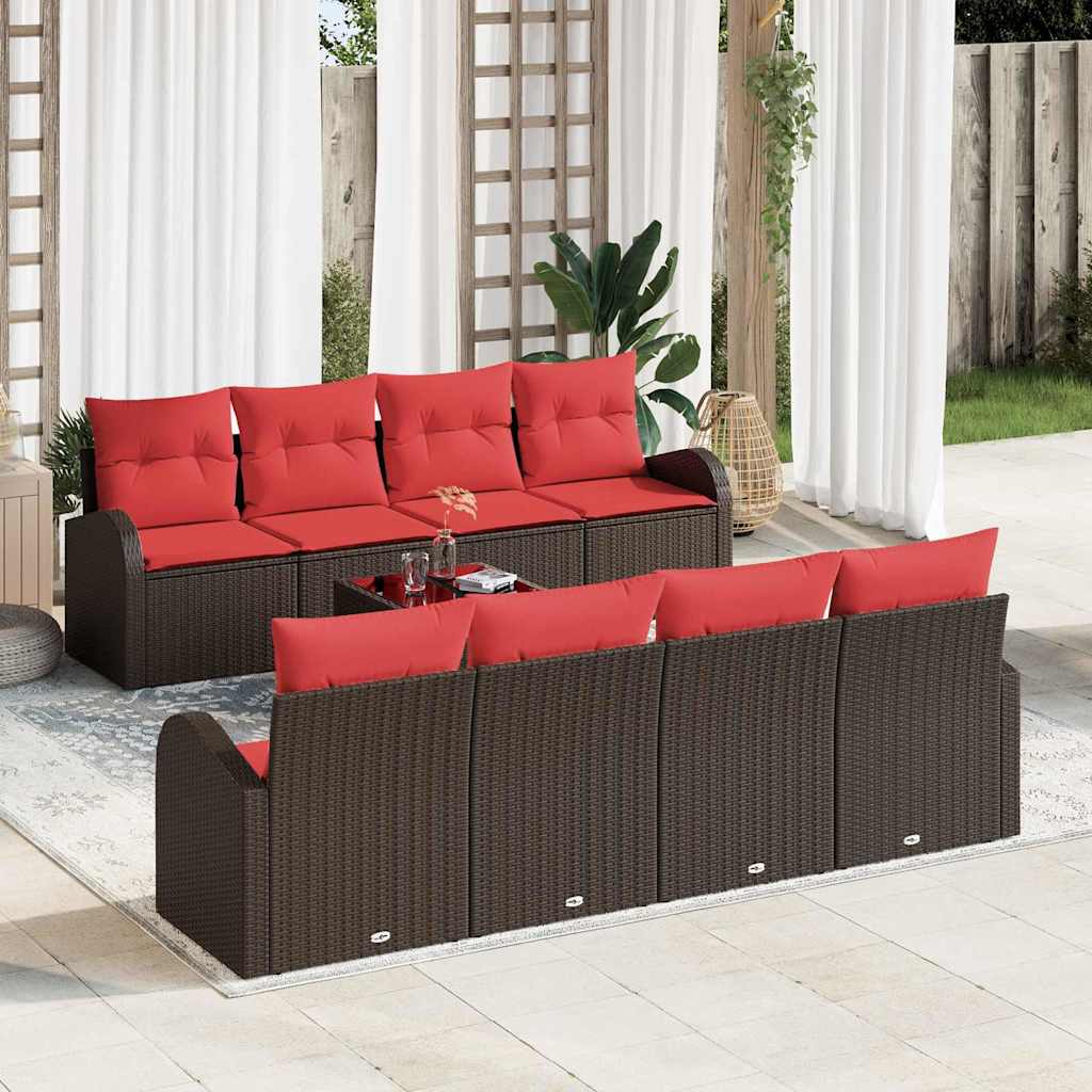 vidaXL Sofa Set 9 pcs Brown and Red Polyester