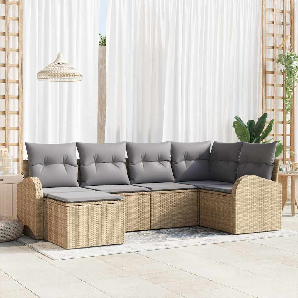 vidaXL Garden Sofa Set 6 pcs Black poly rattan