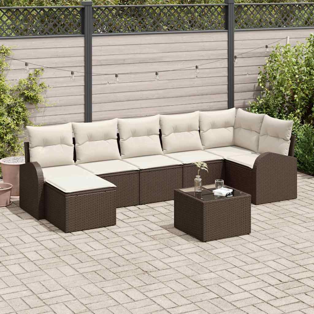 vidaXL Tuinbank Set met kussen 7 pcs Zwart Poly rattan