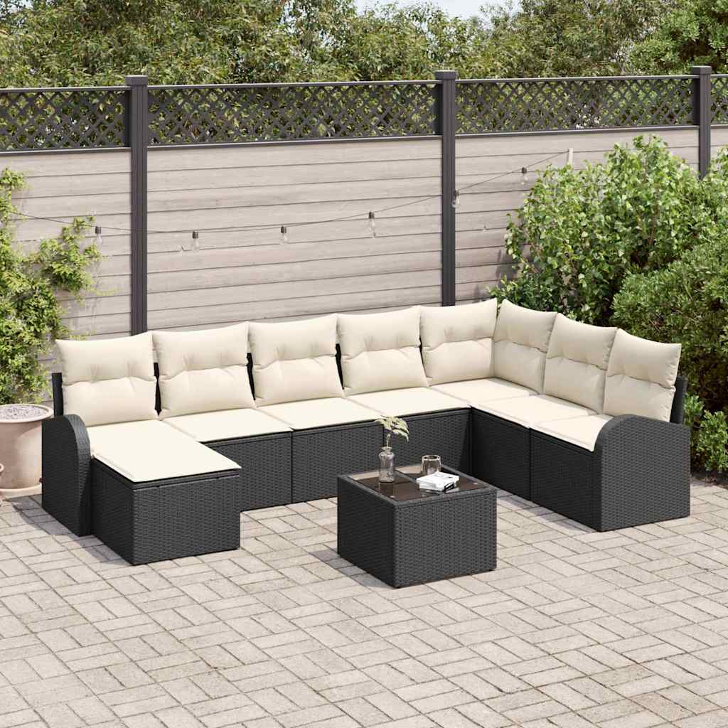 vidaXL Garden Bench Set with Cushion Black Poly Rattan