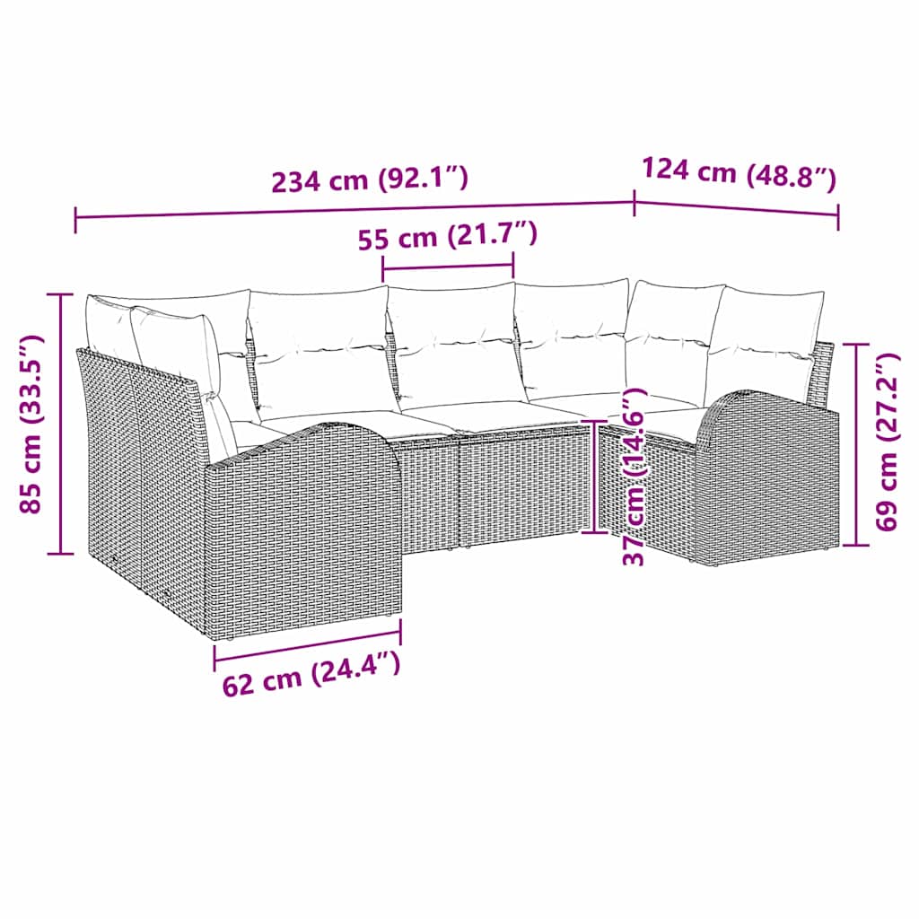 vidaXL Tuinbank Set met kussen 6 pcs Zwart Poly Riet