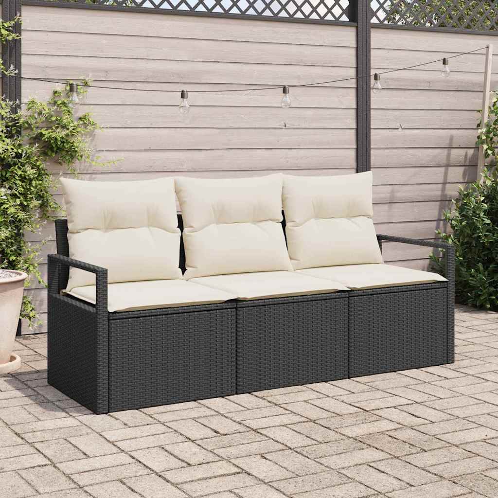 vidaXL Bankstel 3 pcs Zwart poly rattan