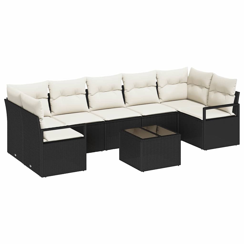 vidaXL Sofa Set 8 pcs Black and Cream poly rattan