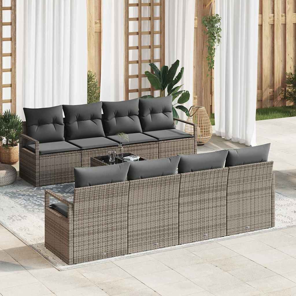 vidaXL Bankstel met kussen 7 pcs Zwart en Crème poly rattan