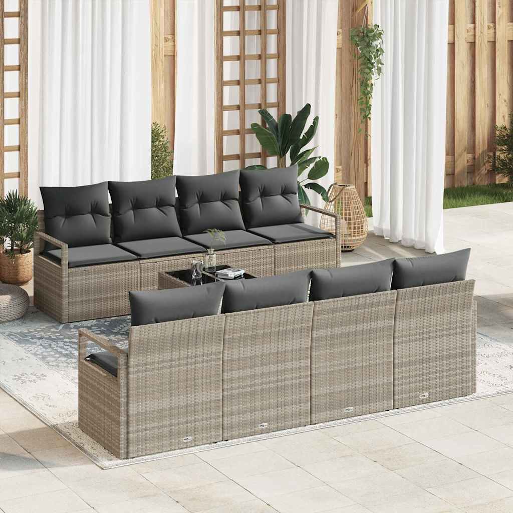 vidaXL Bankstel met kussen 7 pcs Zwart en Crème poly rattan