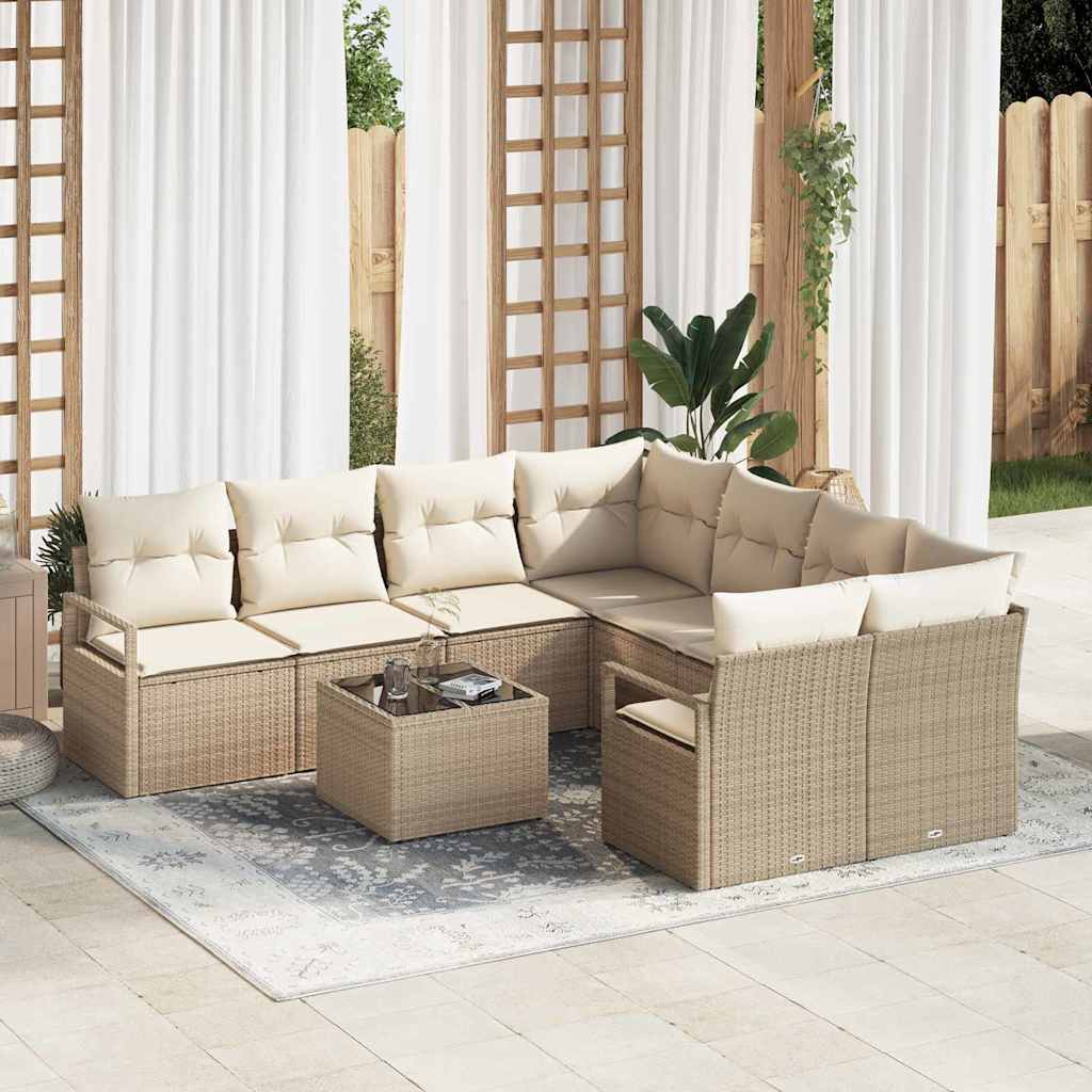 vidaXL Bankstel 9 st 8-Aantal zitplaatsen Zwart en Crème Polyrattan