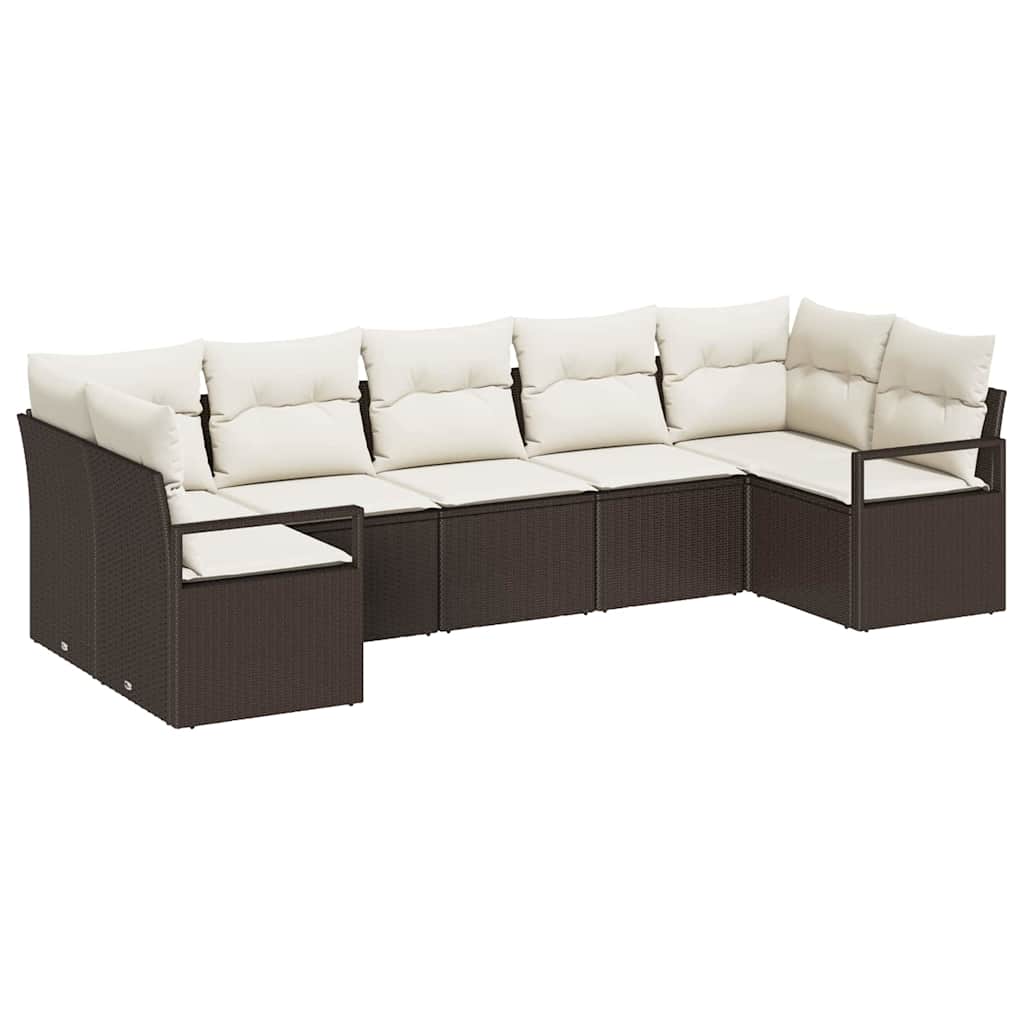 vidaXL Sofa Set with Cushions 7 pcs Black Poly Rattan